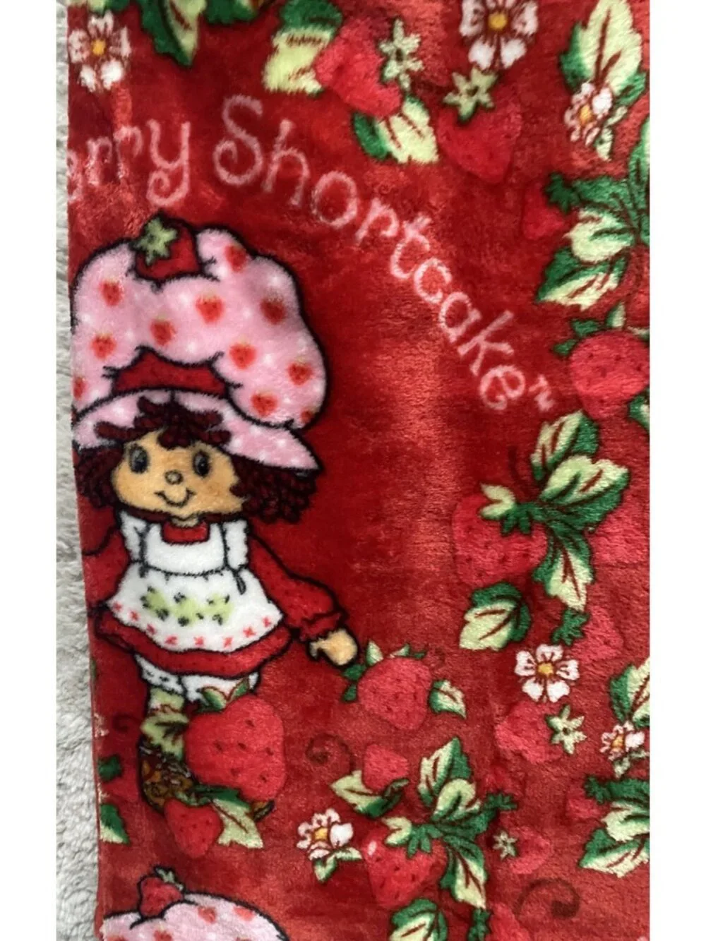 Strawberry Shortcake 50” X 70” Soft Plush Soft Throw Blanket Red Flowers‎ NEW